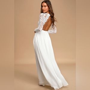Awaken My Love White Long Sleeve Lace Maxi Dress LuLu's Wedding Bridal Shower